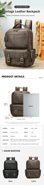 Design Classic Buckle-Flap Leather Backpack Black - 3
