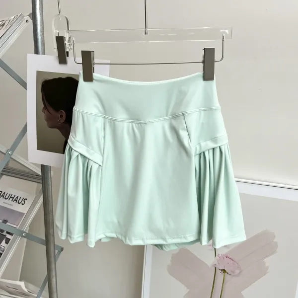 Design Square-Neck Sleeveless Top Beige + Pleated Skort Orange Activewear Set - 27