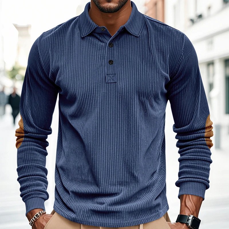 Design Corduroy Polo Shirt with Elbow Patches Black Tops.polo - 11