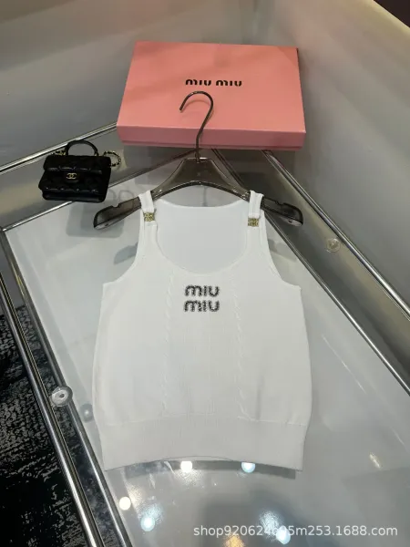 Miu Miu Knit Logo Vest Top White - 3