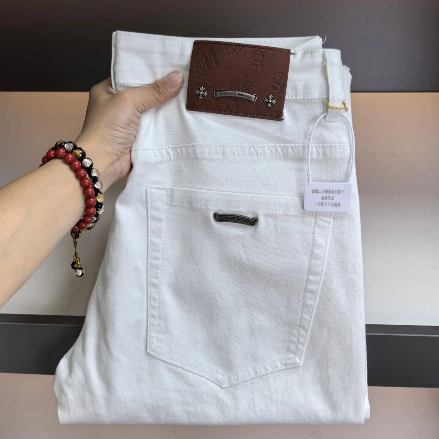 Chrome Hearts Denim Jeans White Black Classic Straight Fit