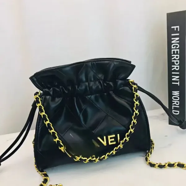 Chanel Drawstring Bucket Bag Black with Gold Chain - 4