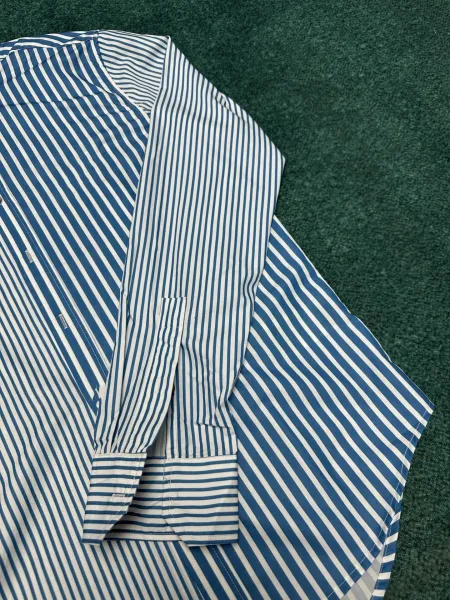 Design Striped Button-Up Shirt Blue and White - 6