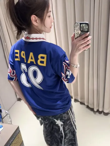 A Bathing Ape Flame Print Jersey Navy Blue - 2