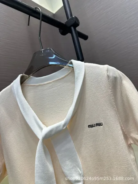 Miu Miu Knit Top with Detachable Bow Collar in Light Blue Sweater - 4