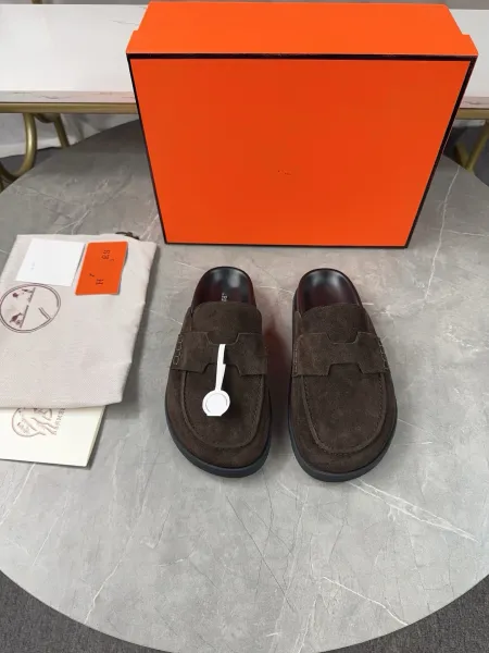 Hermès Oran Loafers Gray Suede Slippers - 4
