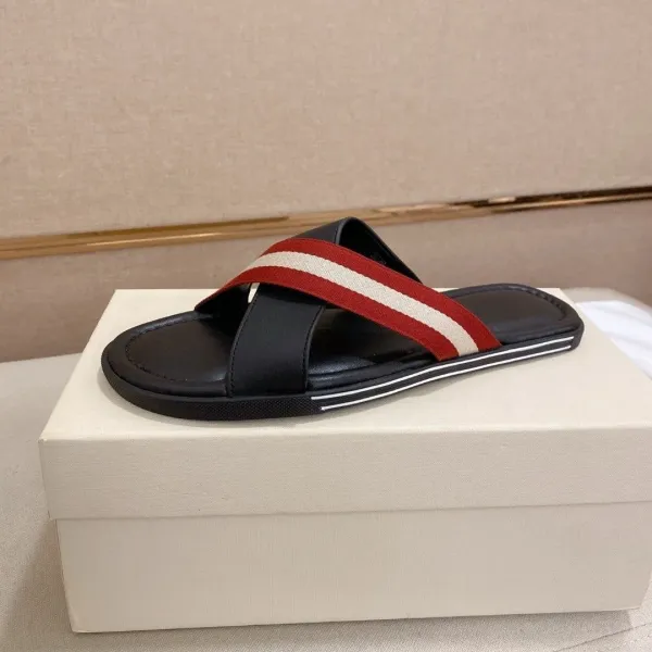 Design Bally Striped Slide Sandals Black / Red / White Slippers - 1