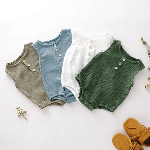 Design Muslin Sleeveless Romper White Baby Bodysuit Clothing - 16