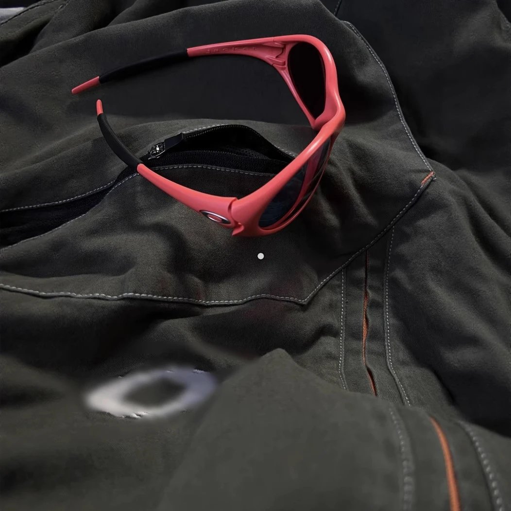 Olive Green Hooded Anorak Jacket with Contrast Stitching