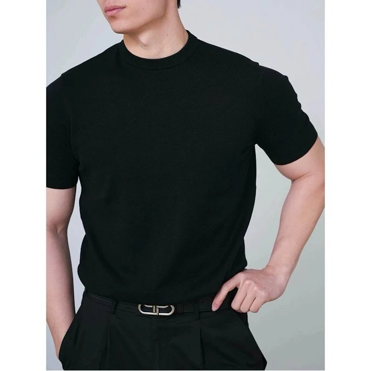 Premium Cotton 60s Knit T-Shirt Brown Black White Navy Classic Crew Neck