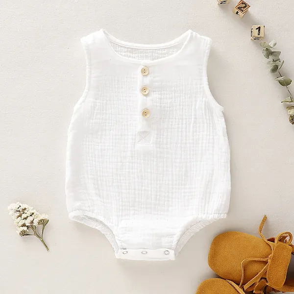 Design Muslin Sleeveless Romper White Baby Bodysuit Clothing - 20