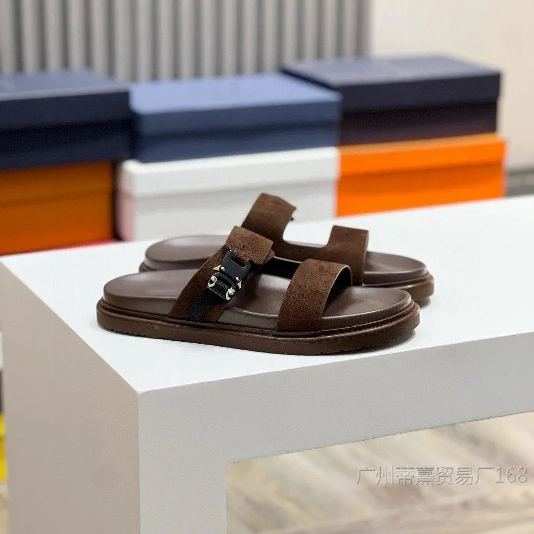Off-White Industrial Slide Brown Suede Sandals - 6