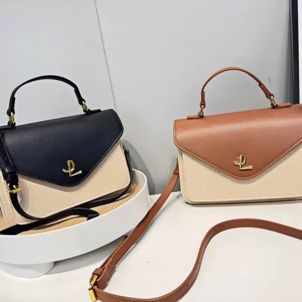 Design Two-Tone Envelope Flap Handbag Black Beige Handbags - 6