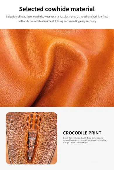 Design Crocodile-Embossed Leather Chest Bag Tan Crossbody Bag - 4