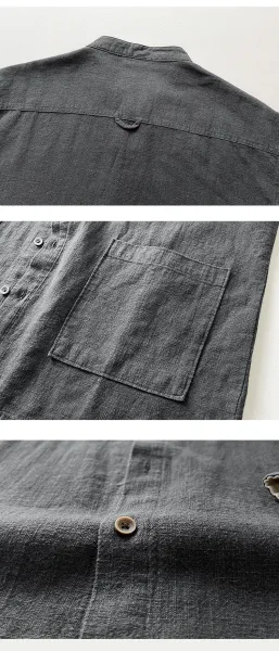 Design Mandarin Collar Linen Blend Jacket Gray Outerwear Jacket - 13