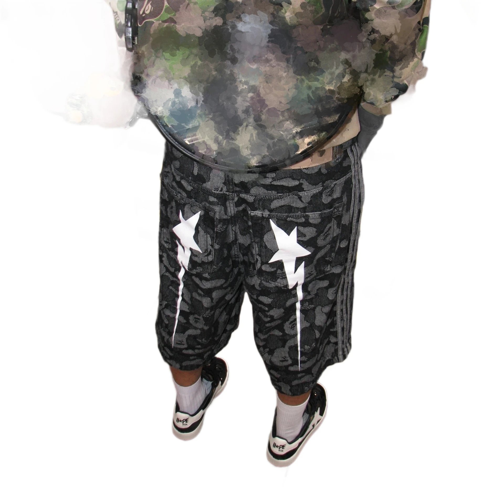 A Bathing Ape Shark Camo Black Streetwear Shorts