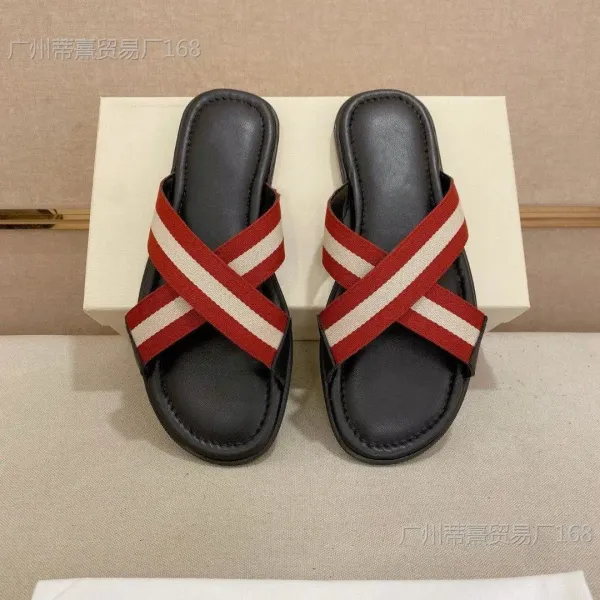 Design Bally Striped Thong Sandal Black / Red Slippers - 5