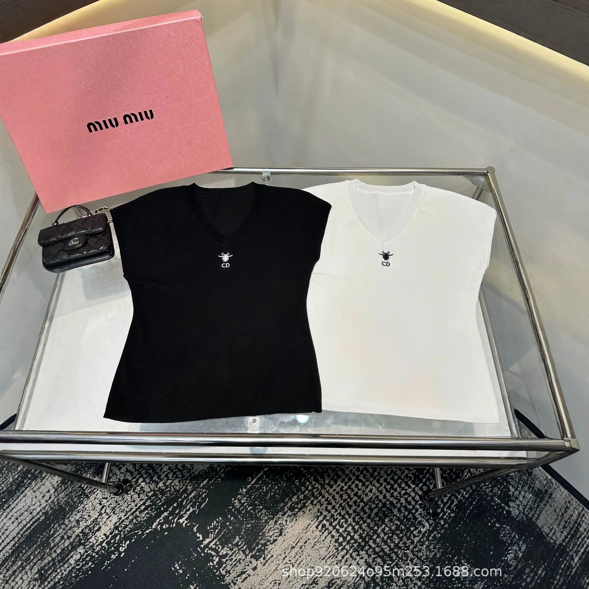 Miu Miu White V-Neck Sleeveless Knit Top