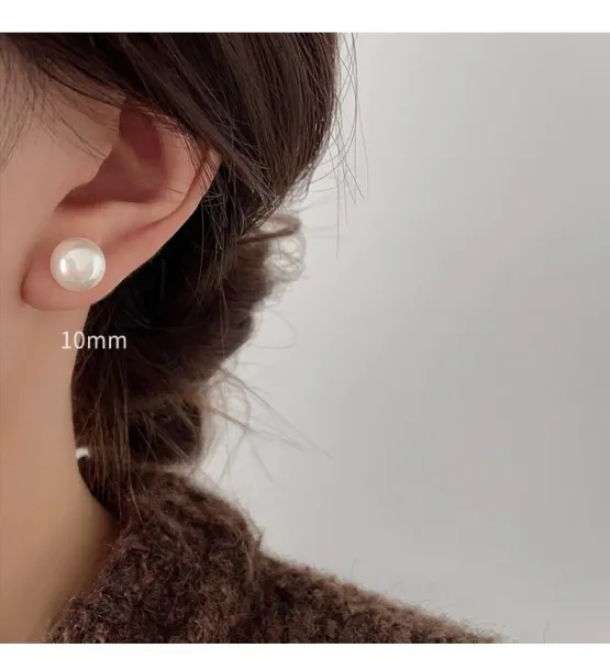 Design Pearl Stud Earrings 16mm White Jewelry - 11