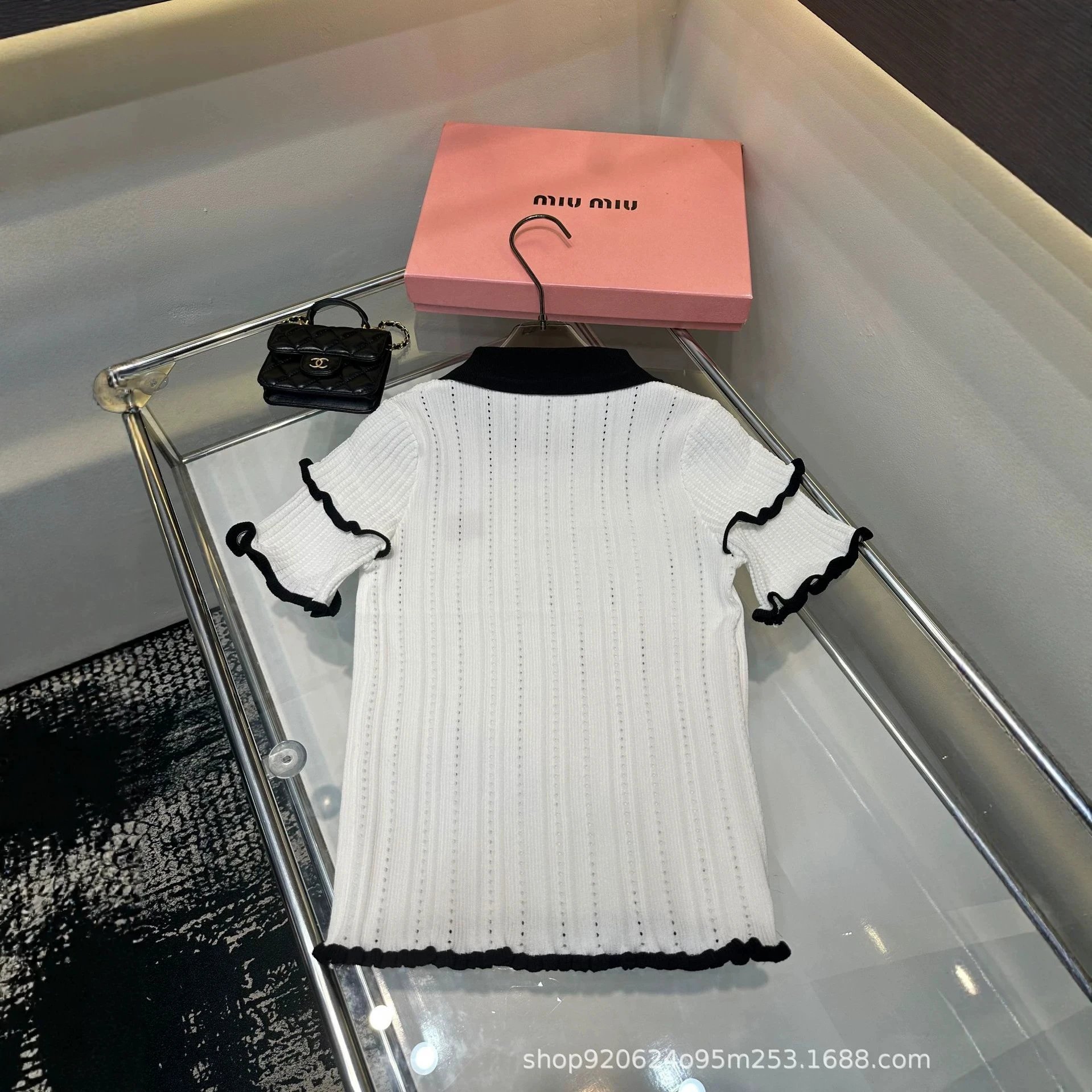 Miu Miu Knit Polo Dress White Ruffled Collar