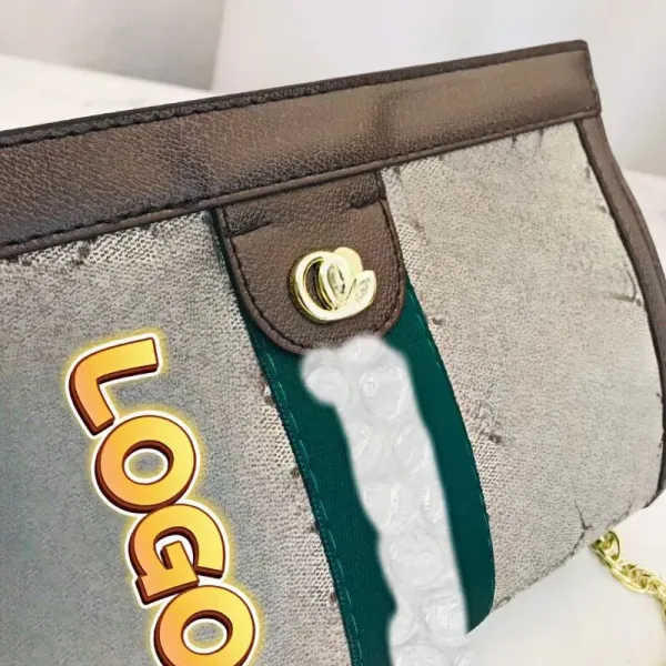 Design Logo Print Chain Crossbody Bag Gray Green Black - 8