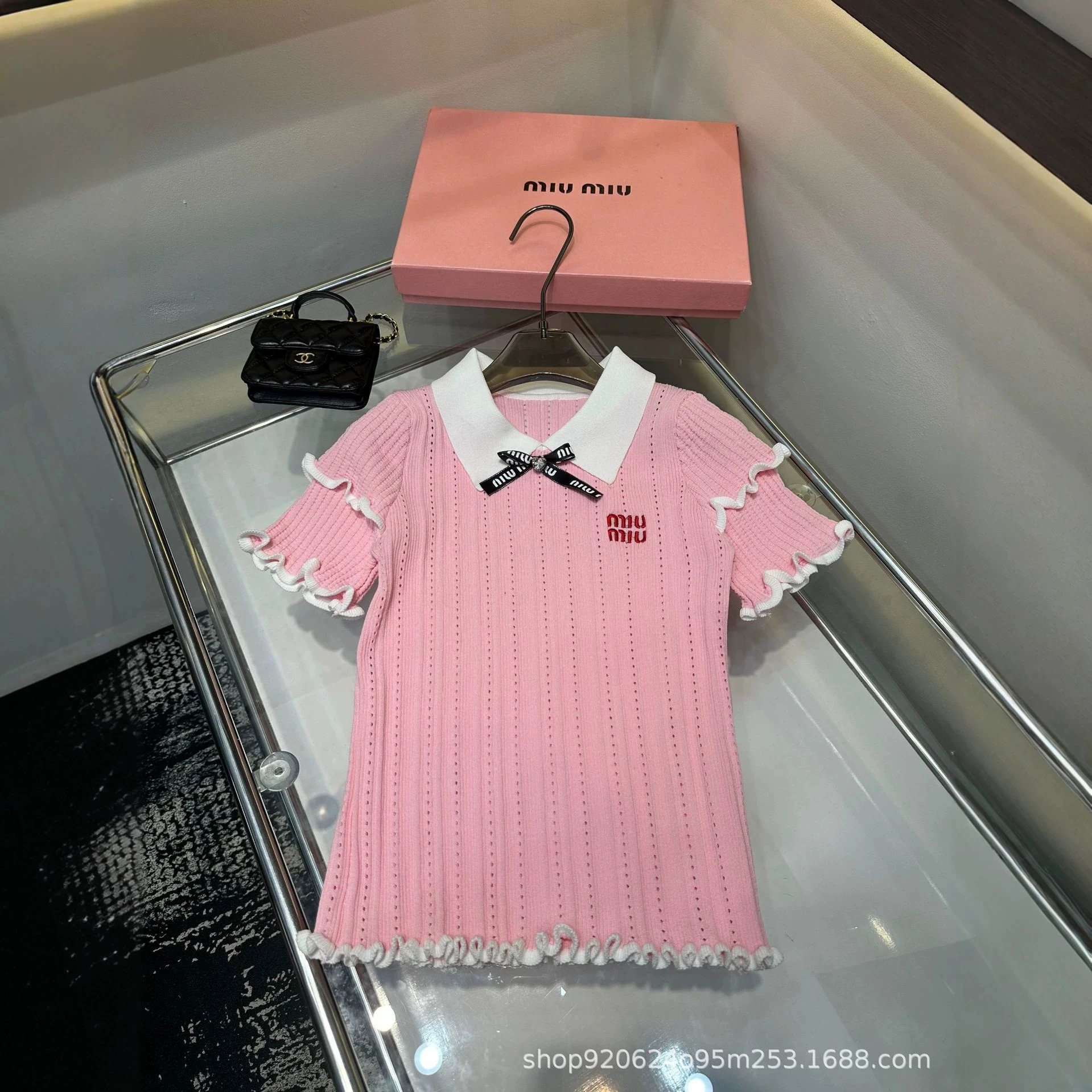 Miu Miu Knit Polo Dress White Ruffled Collar