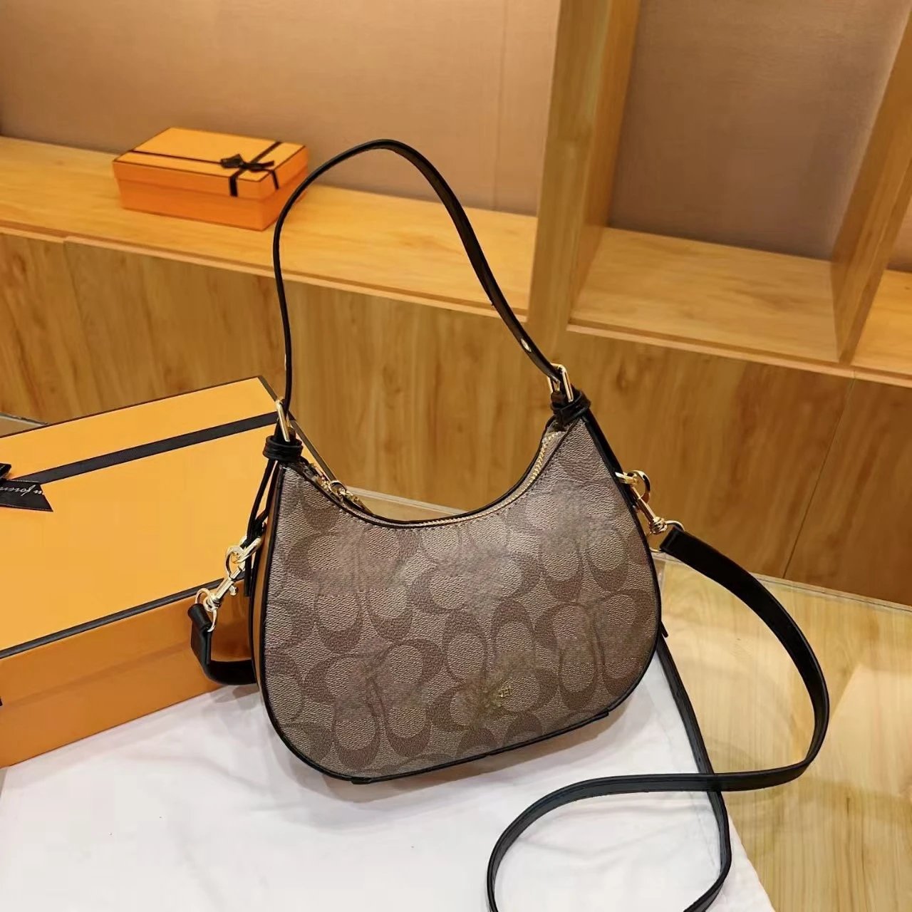 Coach Hobo Bag Brown Signature Canvas Shoulder Bag