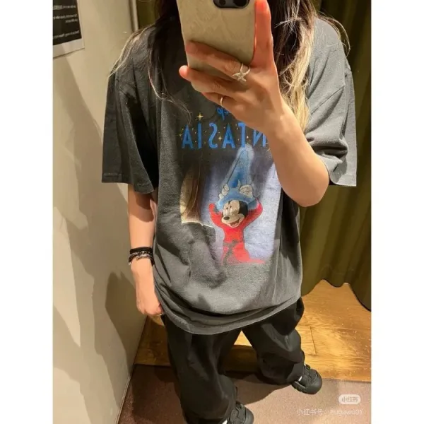 Design Disney Fantasia Mickey Mouse Graphic Oversized T-Shirt Gray T-Shirts - 4