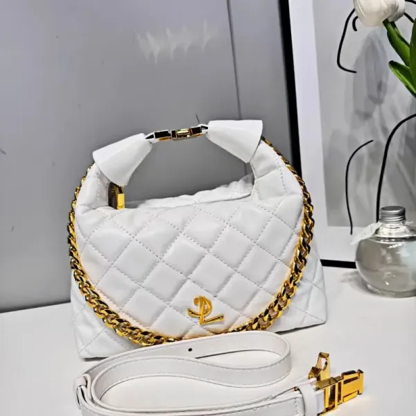Design Quilted Chain Handle Hobo Bag White - 12