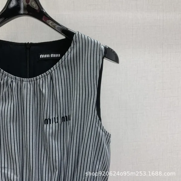 Miu Miu Striped Sleeveless Midi Dress Gray - 4