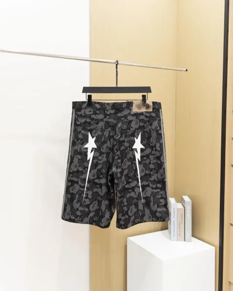 A Bathing Ape Shark Camo Denim Shorts Black - 6