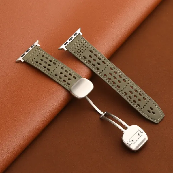 Apple Watch Perforated Leather Band Olive Green Smartwatch Strap Smartwatches - 1