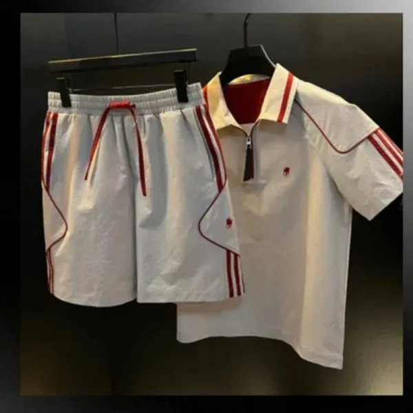 Design Zip-Neck Polo Shirt White with Red Trim Tops Polo - 4