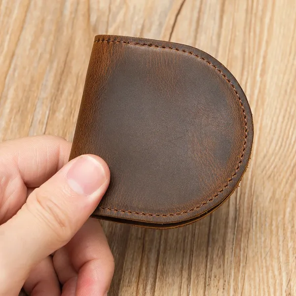 Design Vintage-Style Brown Leather Coin Purse - 1