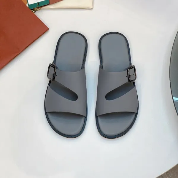 Design Slide Sandals Gray with Buckle Strap Slippers - 1