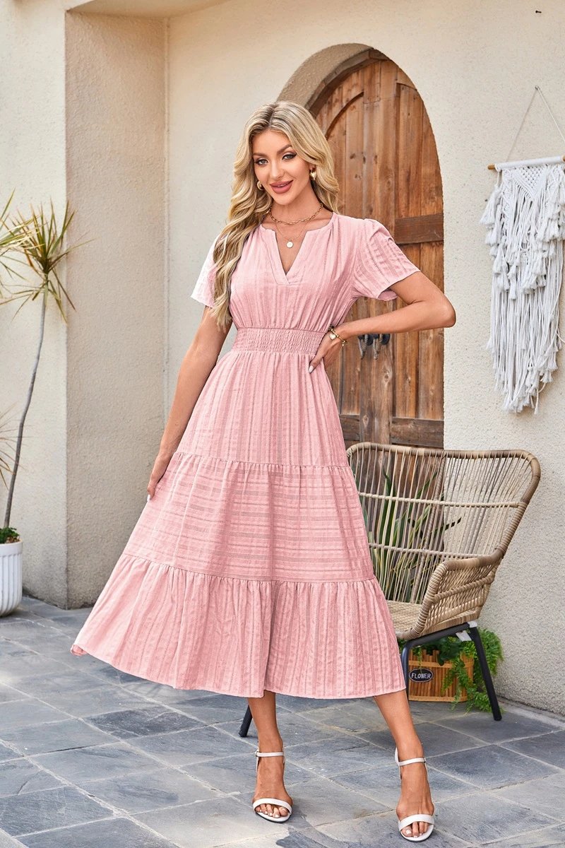 Design Tiered Ruffle Midi Dress Pink - 25