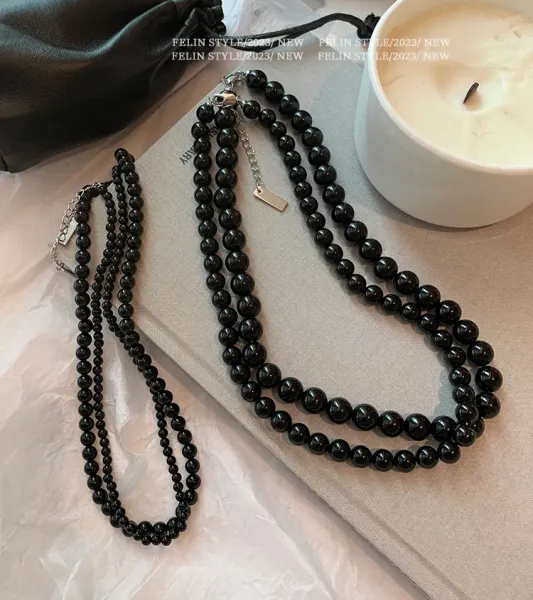 Design Black Onyx Bead Choker Necklace Jewelry - 15