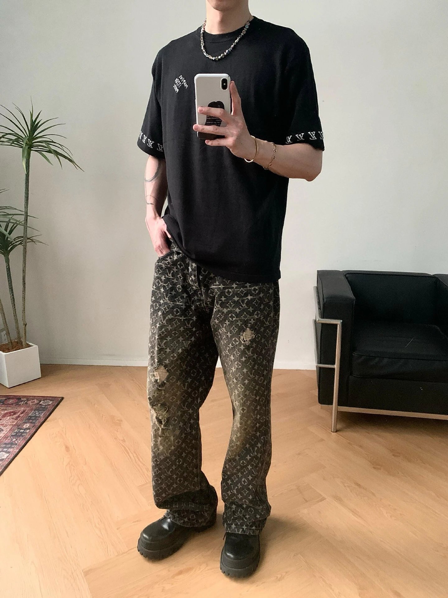Louis Vuitton Monogram Denim Wide-Leg Jeans Black - 7