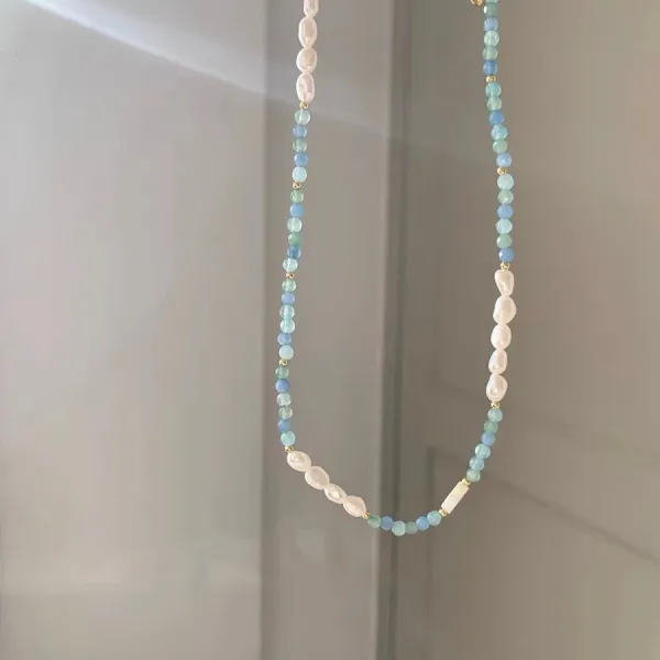 Design Pearl and Aqua Bead Bracelet with Mother-of-Pearl Charm Jewelry - 13