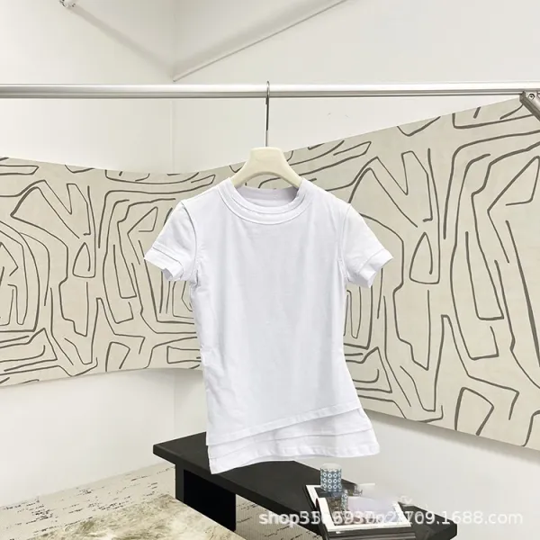 Design Layered Hem White T-Shirt - 1