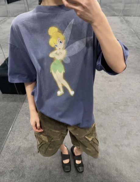 Design Disney Tinker Bell Graphic Oversized T-Shirt Blue T-Shirts - 7