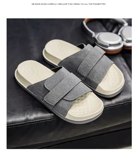 Design Two-Strap Slide Sandals Beige and Black Slippers - 26