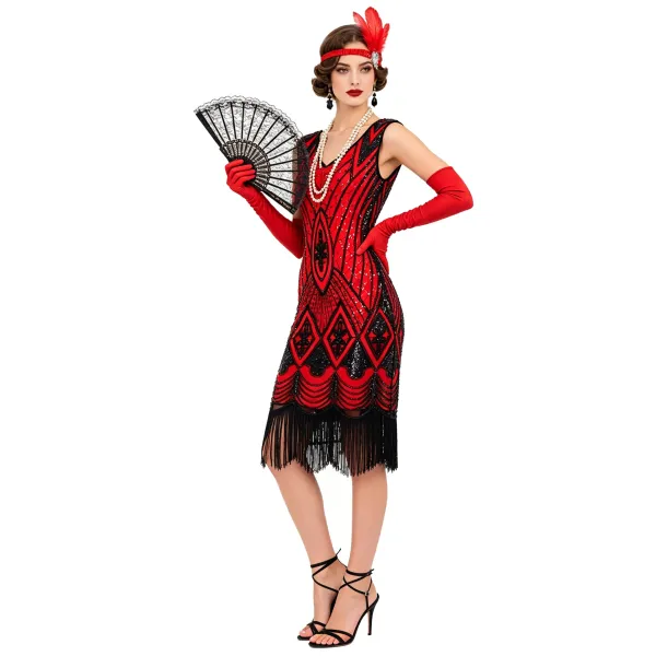 Design Flapper Dress Black Beaded Fringe Dress - 7
