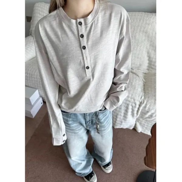Design Henley Shirt with Embroidered Lines Black Tops Shirt - 7