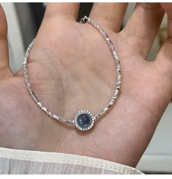 Design Crystal-Embellished Blue Cabochon Bracelet Jewelry - 12