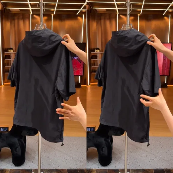 Design Short-Sleeve Hooded Windbreaker Black Outerwear - 6