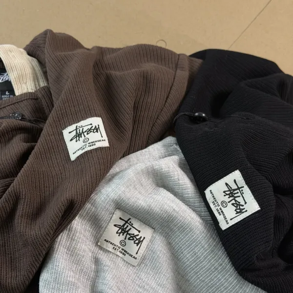 Stussy Ribbed Henley Long Sleeve Shirt Brown - 17