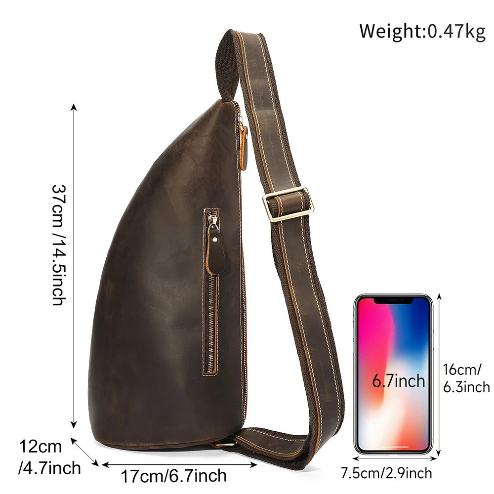 Leather Sling Chest Bag Brown Retro Casual