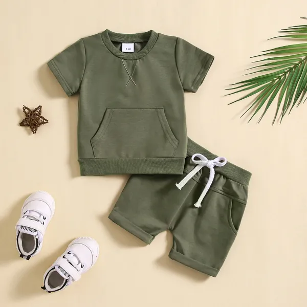 Design Beige Pocket Front Top and Drawstring Shorts Set - 13
