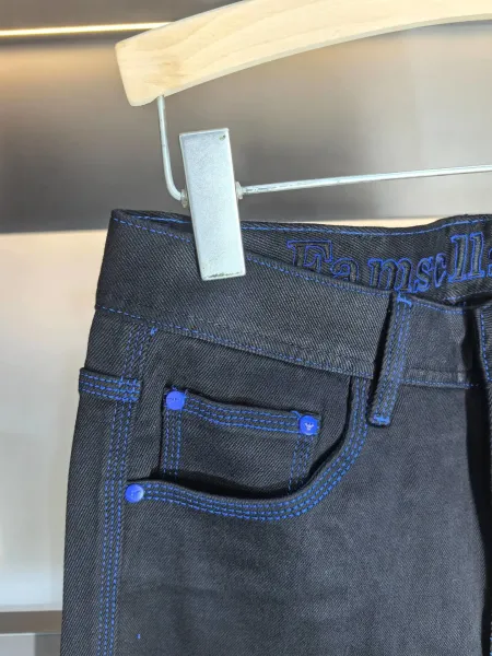 Emporio Armani Black Jeans with Blue Stitching and Eagle Logo - 5